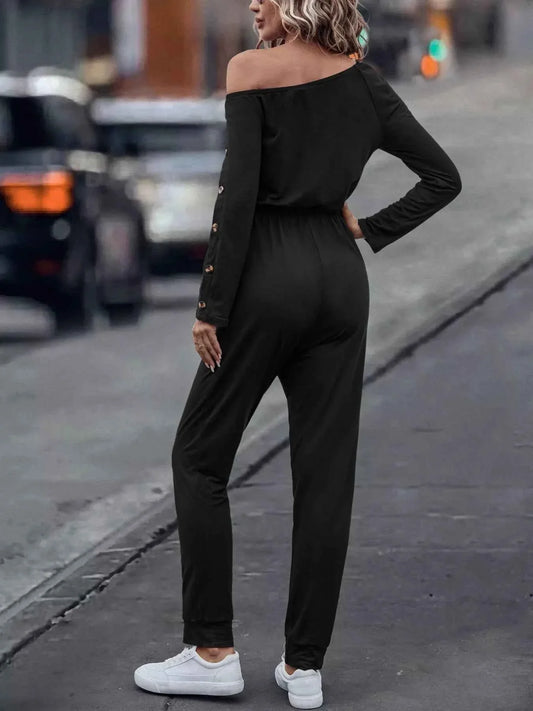 One Shoulder Long Sleeve Jumpsuit