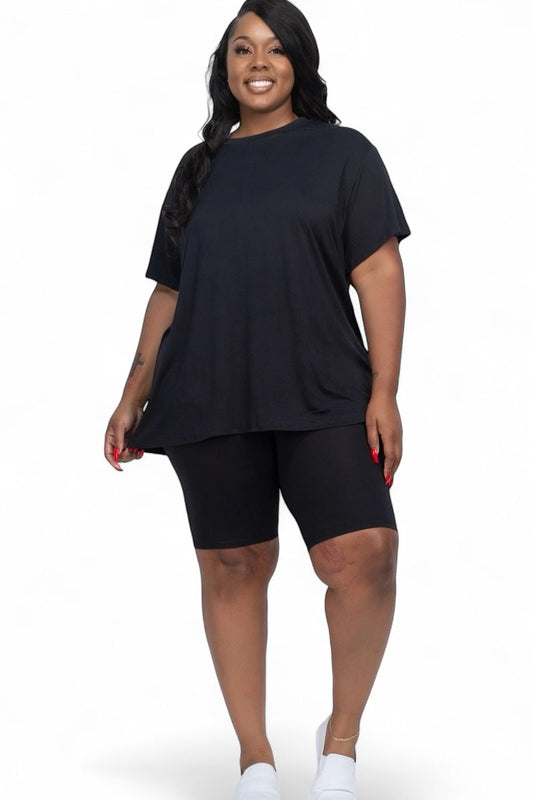 Curvy Loose Fit Top & Bike Shorts Set {BTP3021X}