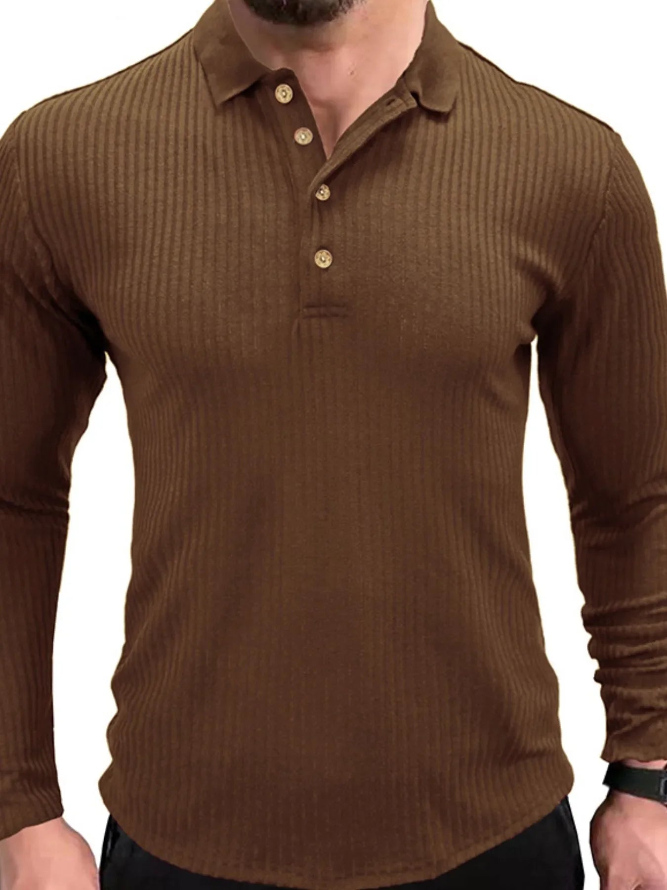 Men's Ribbed Knit Long Sleeve Polo