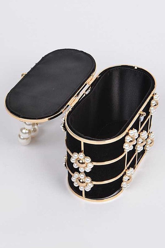 Mix Pearl Flower Basket Clutch Bag