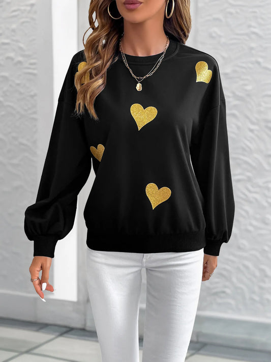 Heart Print Long Sleeve Sweatshirt