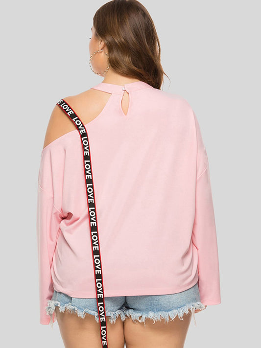 Blusa de cuello redondo con hombros descubiertos y talla grande