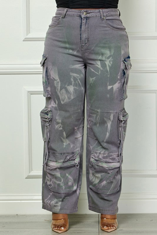 Pantalones cargo de cintura alta con lavado ácido en gris Time to Shine, talla grande