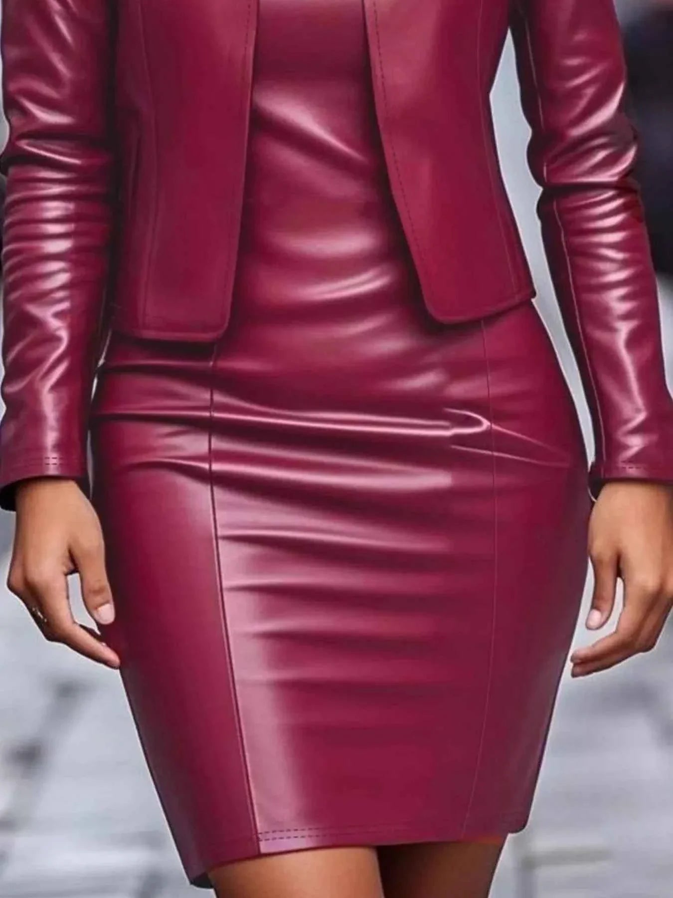 Open Front Leather Jacket & Dress Set