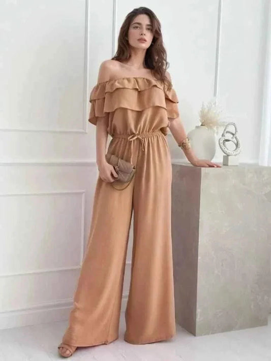 Ruffled Off-Shoulder : Wide Leg Jumpsuit