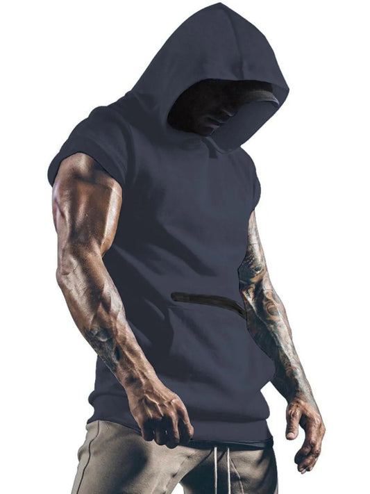 Men's Plus Size Kangaroo Pocket Hooded Tank