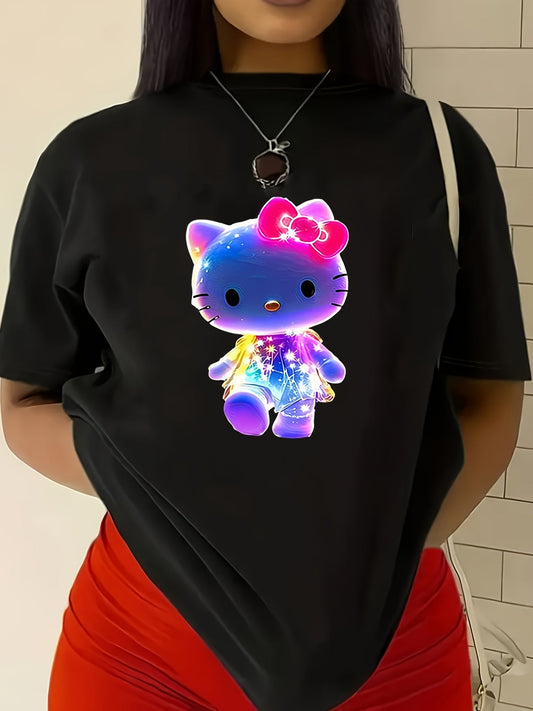 Linda camiseta gráfica con brillo neón de Hello Kitty