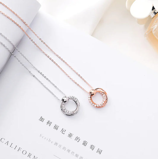Circle Sparkling Diamond Earrings and Necklace Set