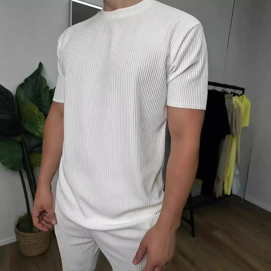 European And American Slim Fit Round Neck Pullover Short Sleeve Trousers Two-piece Set