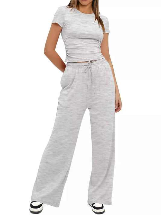 Round Neck Short Sleeve T-Shirt and Pants Set