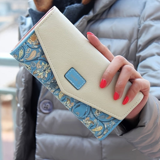 Cartera elegante con diseño floral y tarjetero con bolsillo para teléfono