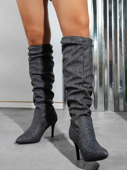 Denim Point Toe : Stiletto Boots