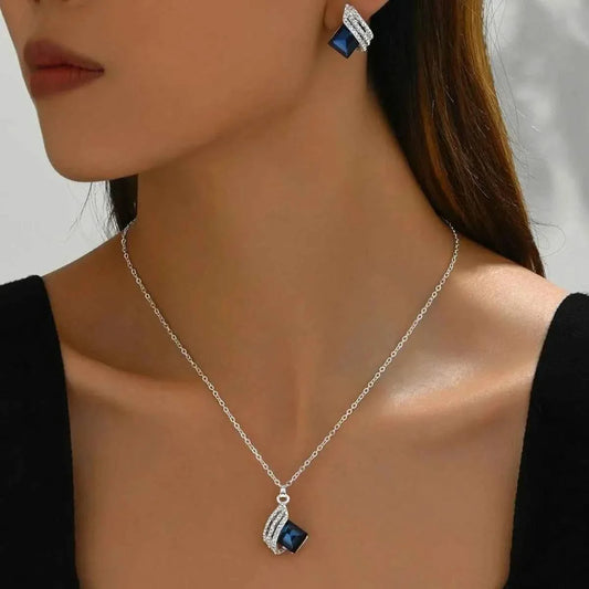 Crystal Geometric Jewelry Set - Stainless Steel Earrings & Necklace