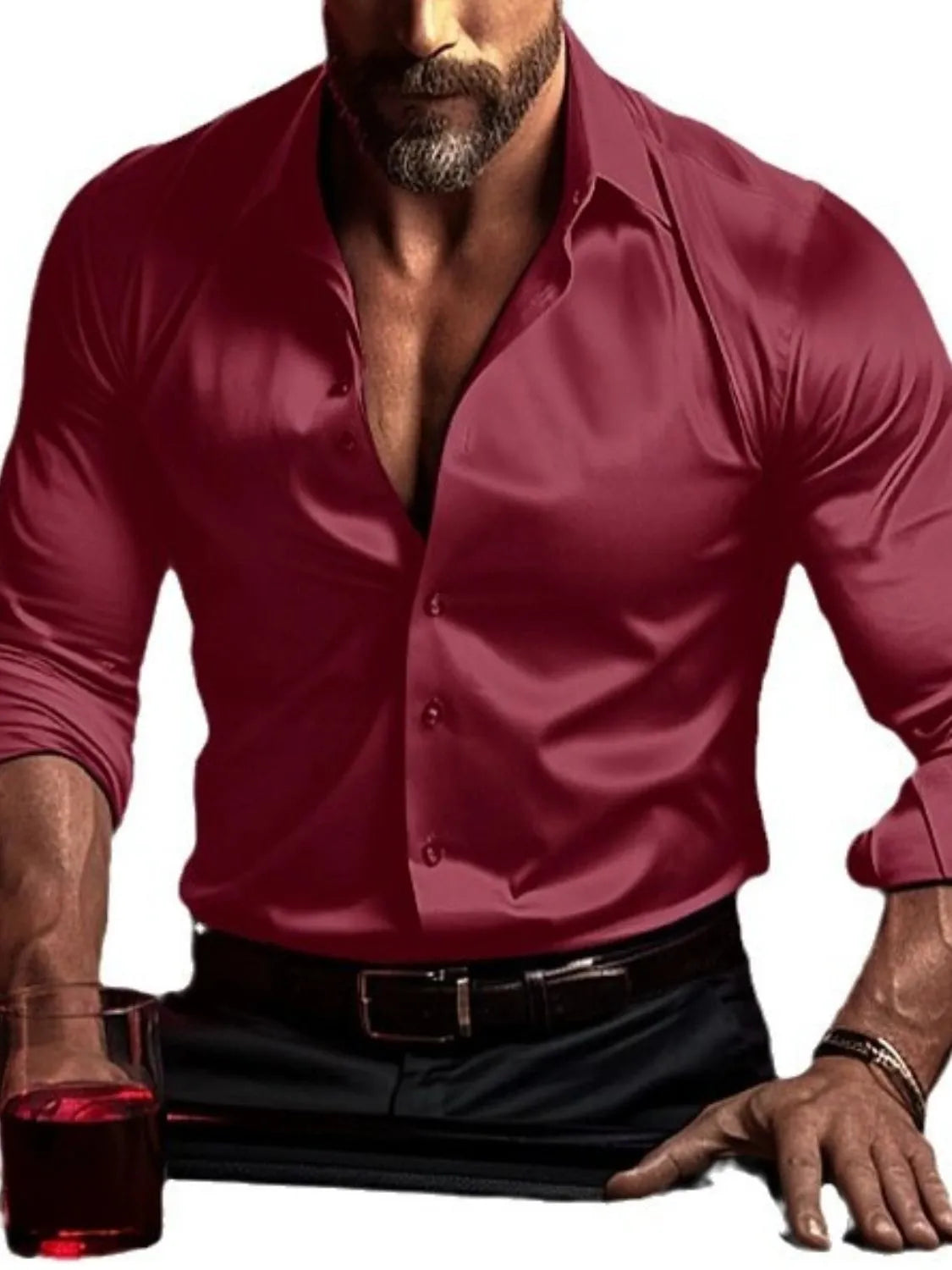 Men's Full Size Collared Neck Long Sleeve Shirt Plus Size