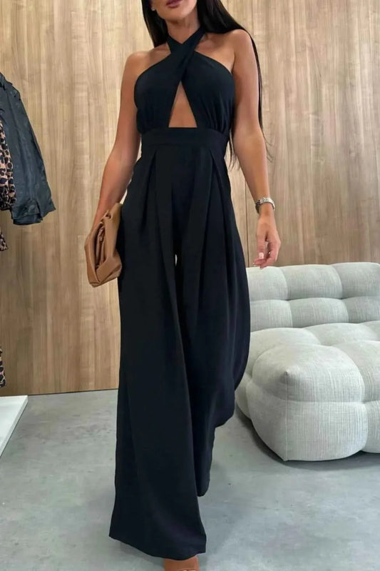 Halter Neck Wide Leg : With Keyhole Detail Jumpsuit