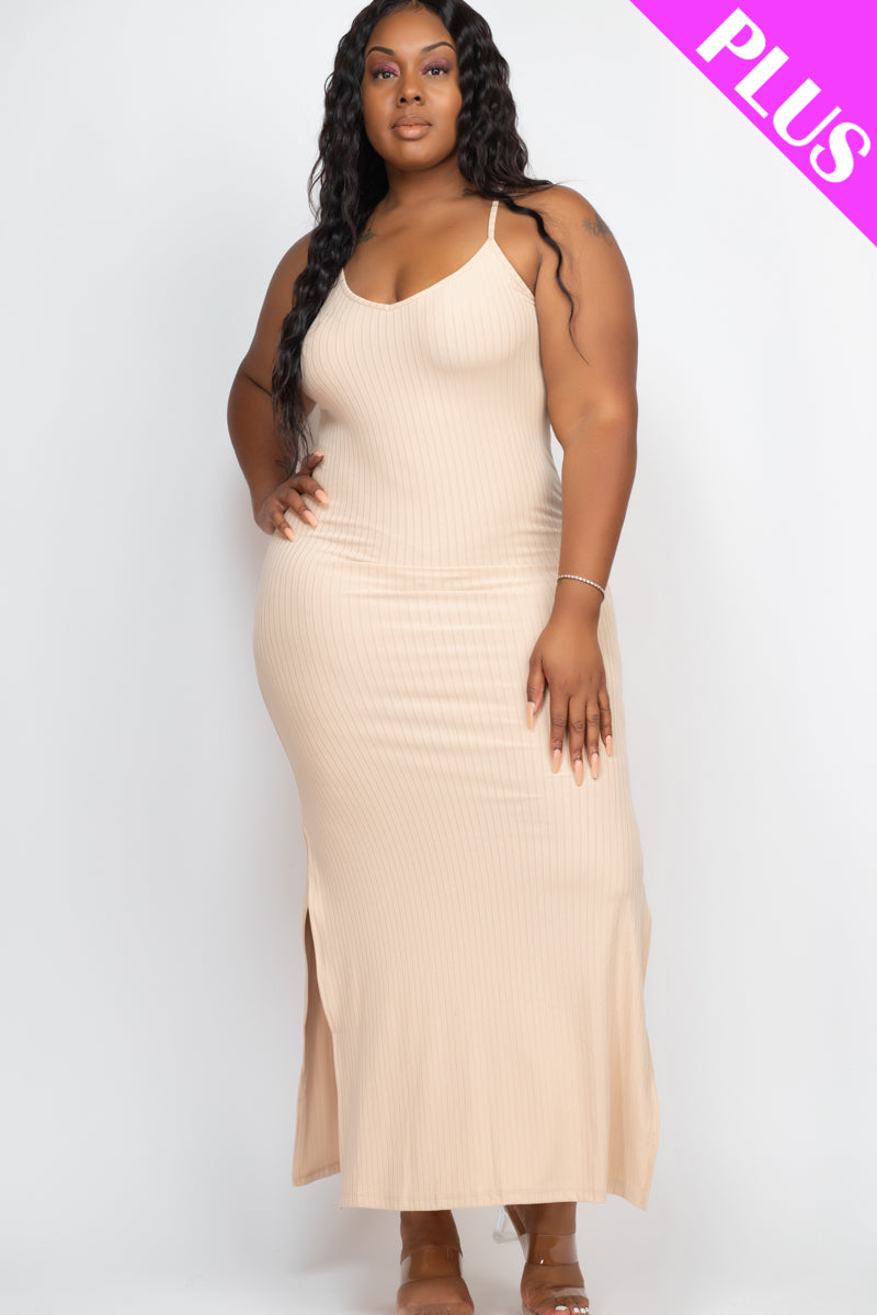 PLUS SIZE Ribbed Side Slit Long Cami Dress (CAPELLA)