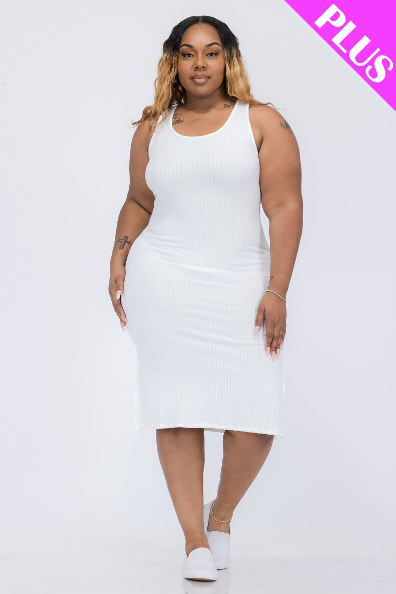 Plus Size Ribbed Side Slit Tank Dress (CAPELLA)