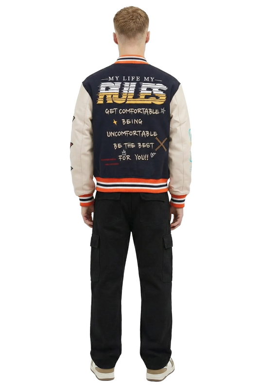 ODESSA Men's Melton Body with Faux Leather Sleeve Varsity Jacket