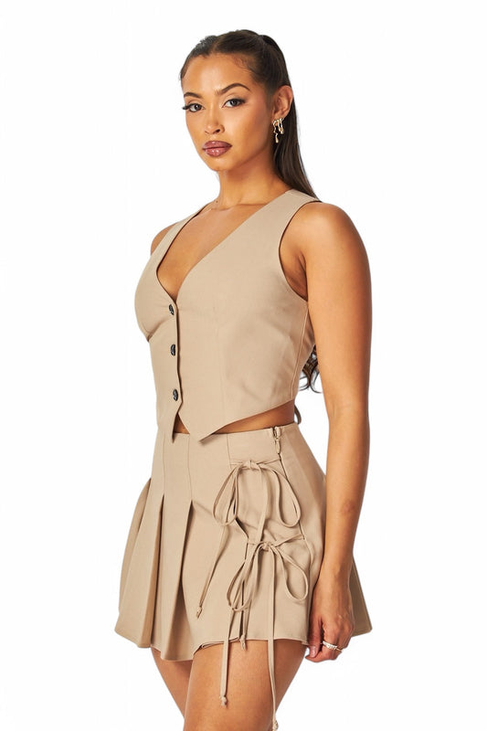 Serene Crop Top Tuxedo Top & Skort Set