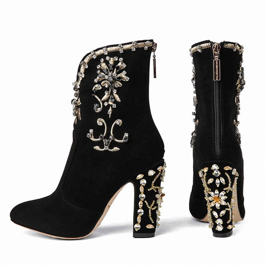 Women Suede Ankle Boots : With Back Zipper