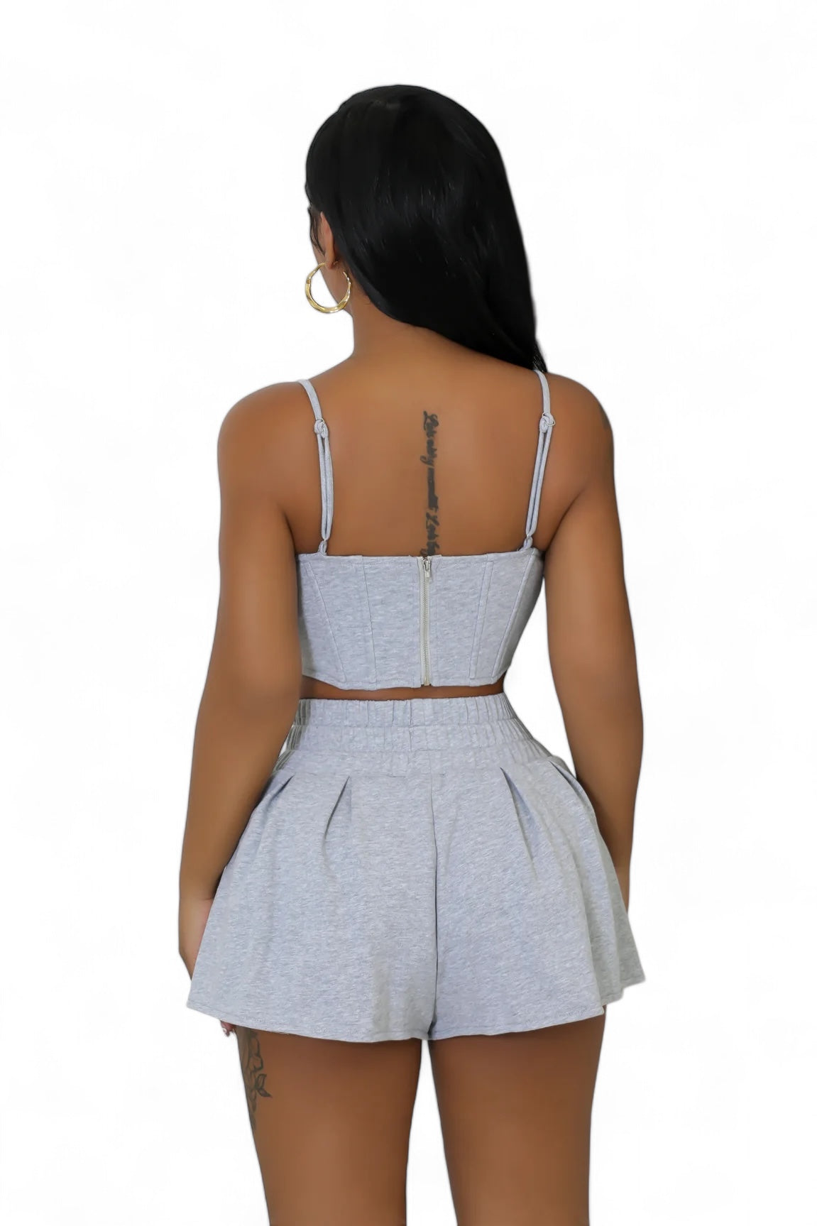 Cropped Tank Top Shorts Set Heather Gray
