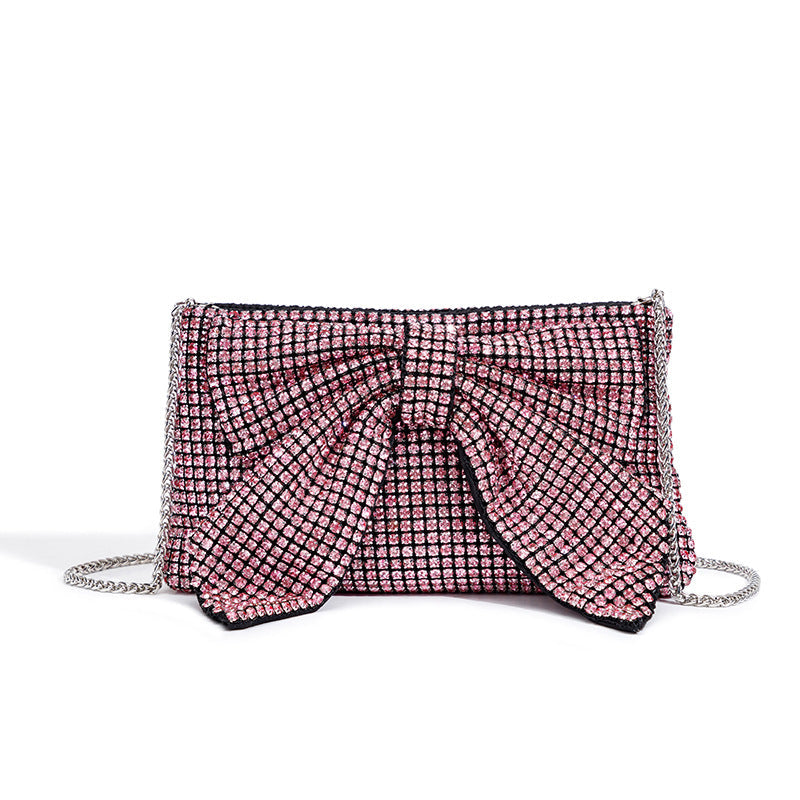 Bolso de noche con lazo de cristal y diamantes para mujer, bolso bandolera con cadena y diseño de cheongsam para cena con diamantes
