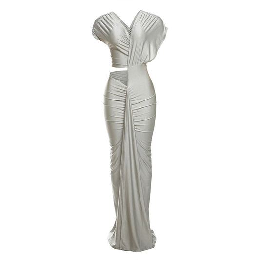 冬季性感修身短版開衩洋裝純色緊身包臀洋裝