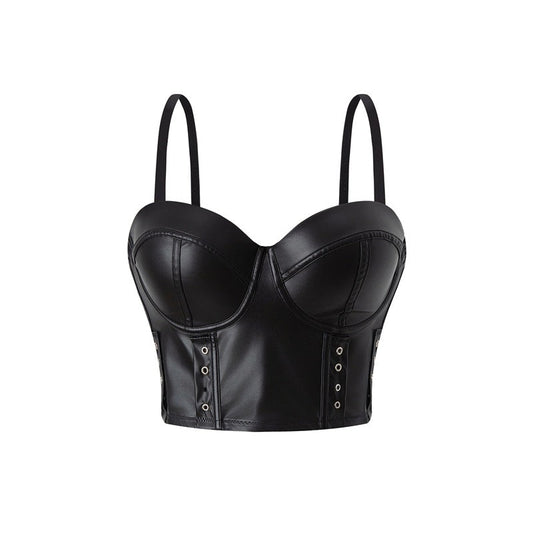 Sexy Suspenders Vest Bra Inner Wear Boning Corset Top Tube Top Outer Wear Women Leather
