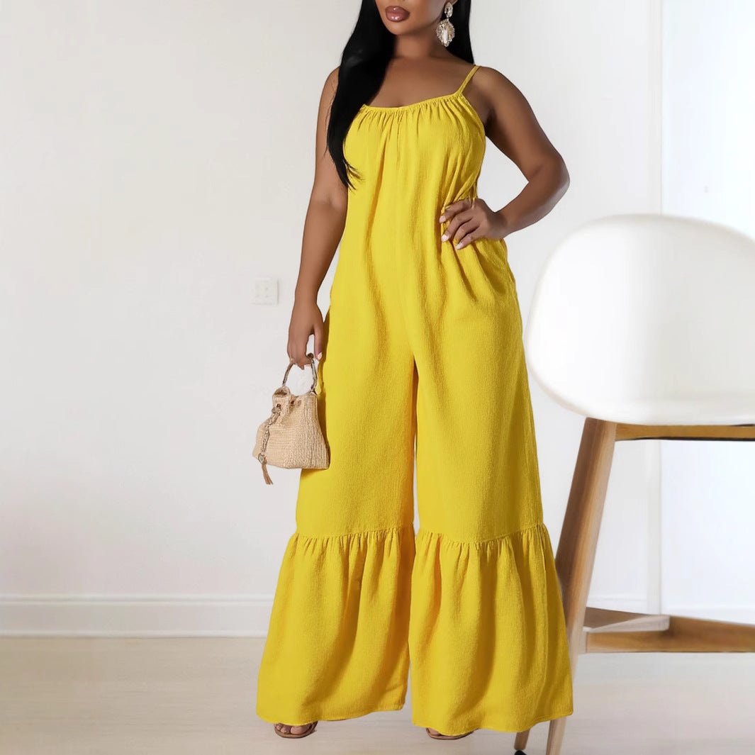 Women Clothing Elegant Spaghetti Straps Sleeveless Trousers Casual Solid Color Jumpsuit