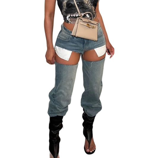 Ropa de mujer Otoño Calle Vaqueros Cortados a Mano