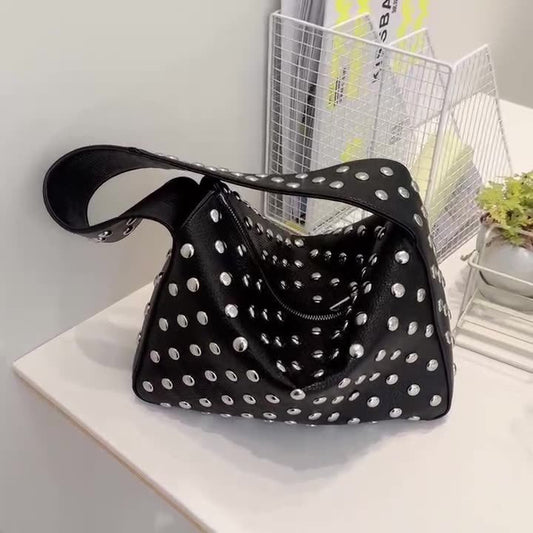 Autumn Winter Fashionable Rivets Shoulder Handbag Underarm Bag Women Bag Heavy Industry Small Bag