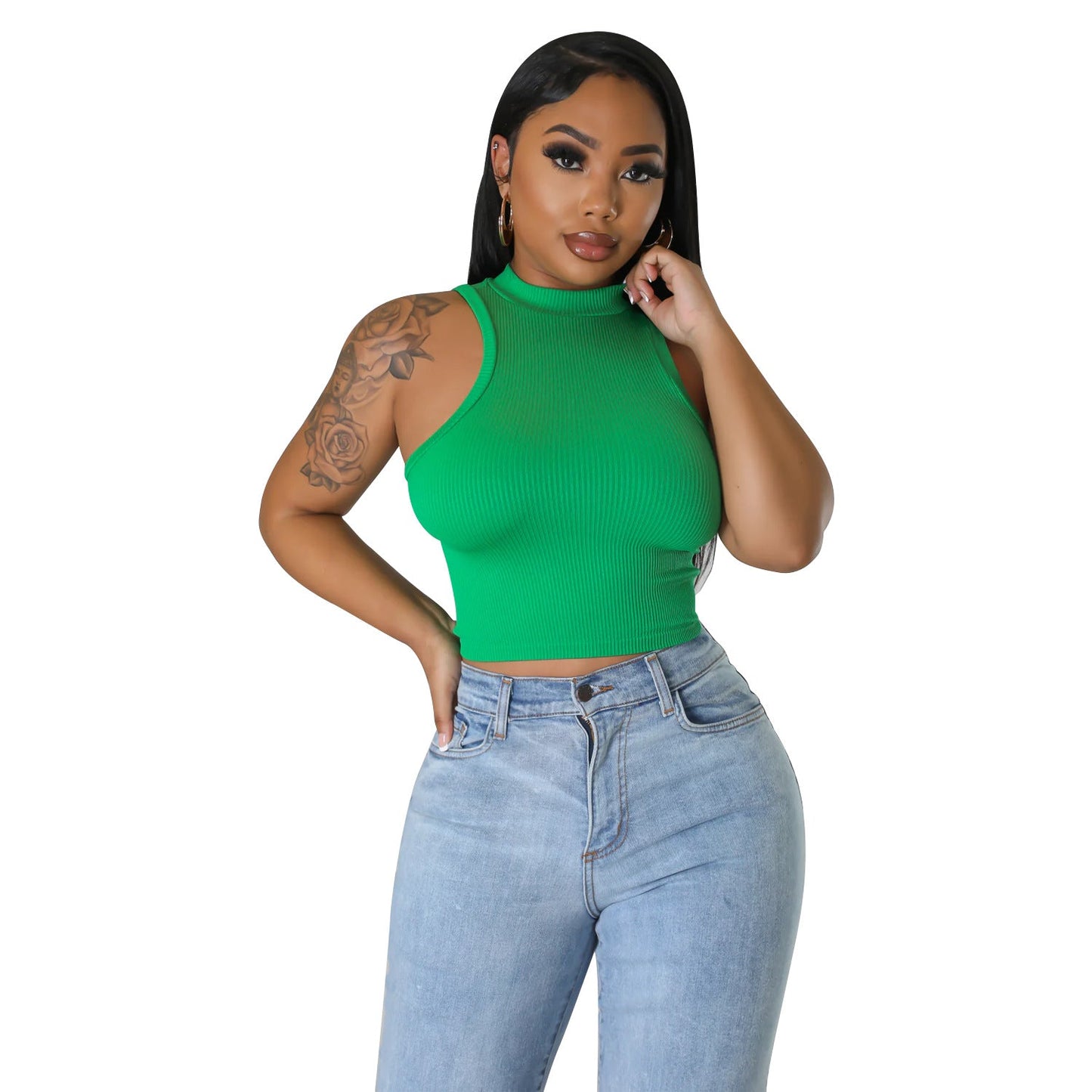 Summer Women Clothing Sports Casual Short Top Solid Color Vest