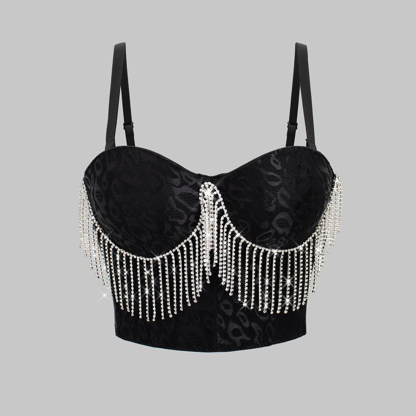 Traje de danza del vientre sexy con borlas incrustadas de diamantes, chaleco con tirantes, ropa exterior, corsé adelgazante con deshuesado y pecho envuelto