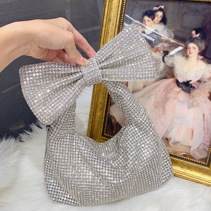 Bow Trend Shiny Diamond Rhinestone Underarm Bag Socialite Elegant Tote Shoulder Bag