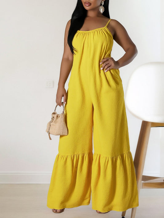 Women Clothing Elegant Spaghetti Straps Sleeveless Trousers Casual Solid Color Jumpsuit