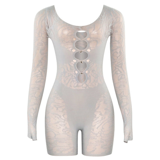 Summer Sexy See through High Waist Long Sleeves Skinny Sheath Yoga Jumpsuit
