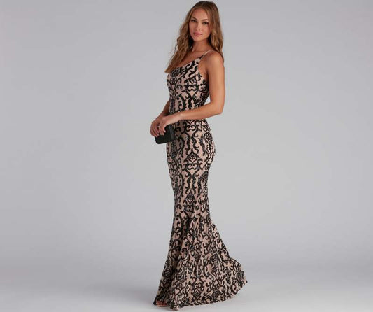 Elegant Sequ Sexy Diagonal Collar Dress Cocktail Evening Maxi Dress