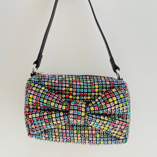 Bolso pequeño cuadrado clásico con lazo elegante, lleno de diamantes de imitación para fiesta, bolso de mano con cadena, bandolera de hombro para mujer, bolso moderno