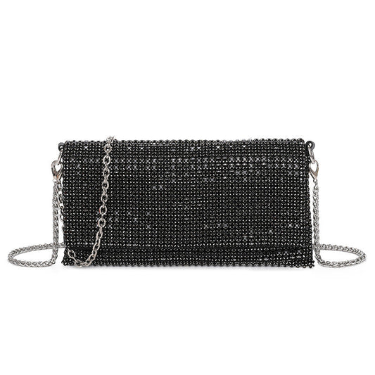 Bolso de cena para mujer, de verano, con cadena y diamantes de imitación, bolso bandolera con costura a mano que combina con todo, moderno