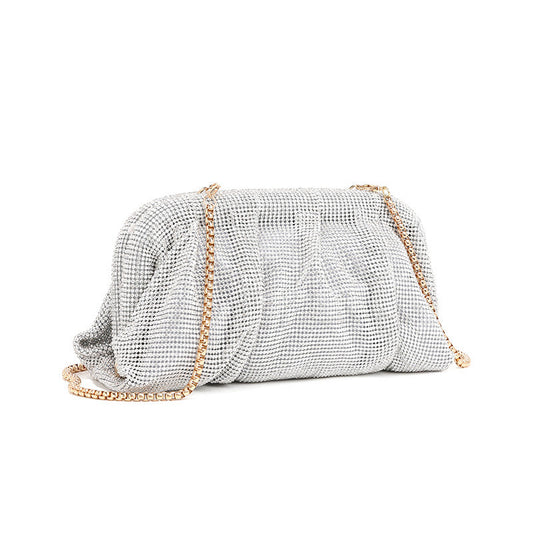 Bolso de nube con diamantes de imitación, bolso plisado para mujer con textura, bolso de cosméticos de alta gama, bolso de mensajero de nicho.