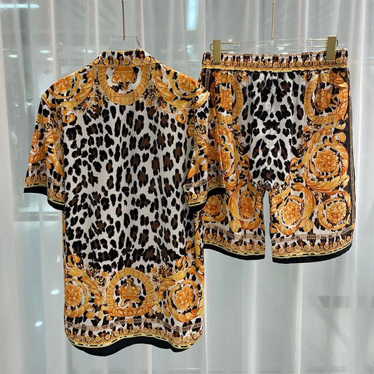 Conjunto de dos piezas de pantalones cortos de playa de lujo vintage