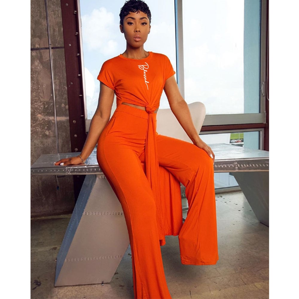 休閒兩件短袖長褲套裝