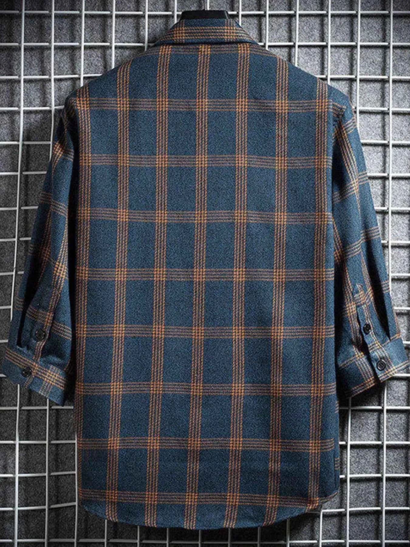 Men's Plus Size Casual Plaid 3/4 Sleeve Shirt