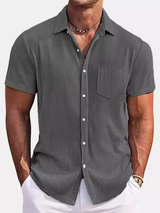 Men's Full Size Classic Short Sleeve Corduroy Button Down Shirt Plus Size