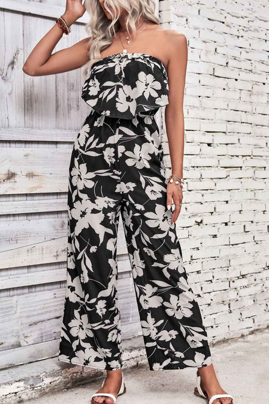 Stylish Floral Strapless : Wide Leg Jumpsuit