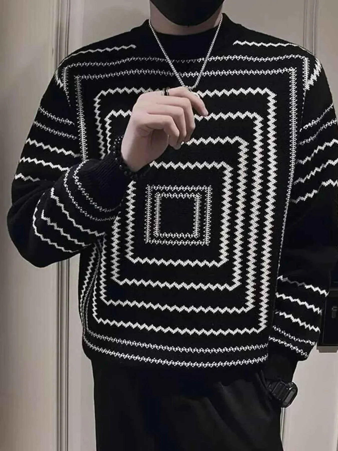 Men's Plus Size Geometric Pattern Knitted Pullover