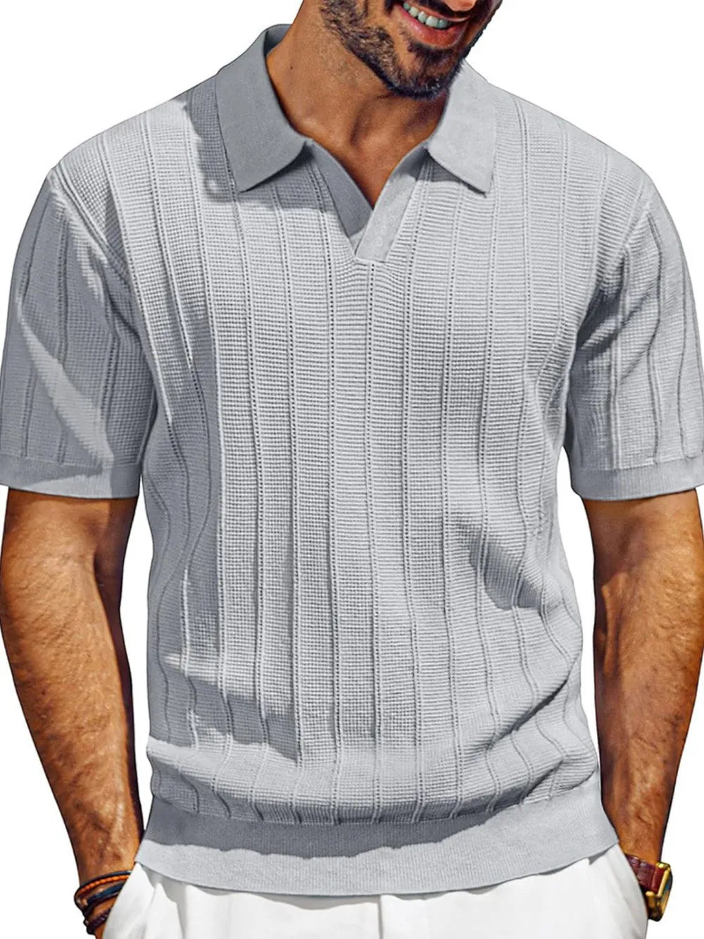 Men's Full Size Textured Collared Neck Short Sleeve Polo Plus Size