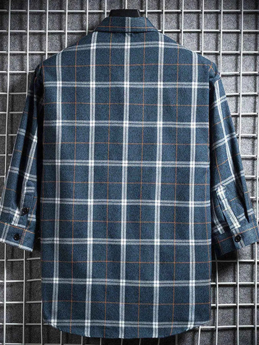 Men's Plus Size Casual Plaid 3/4 Sleeve Shirt