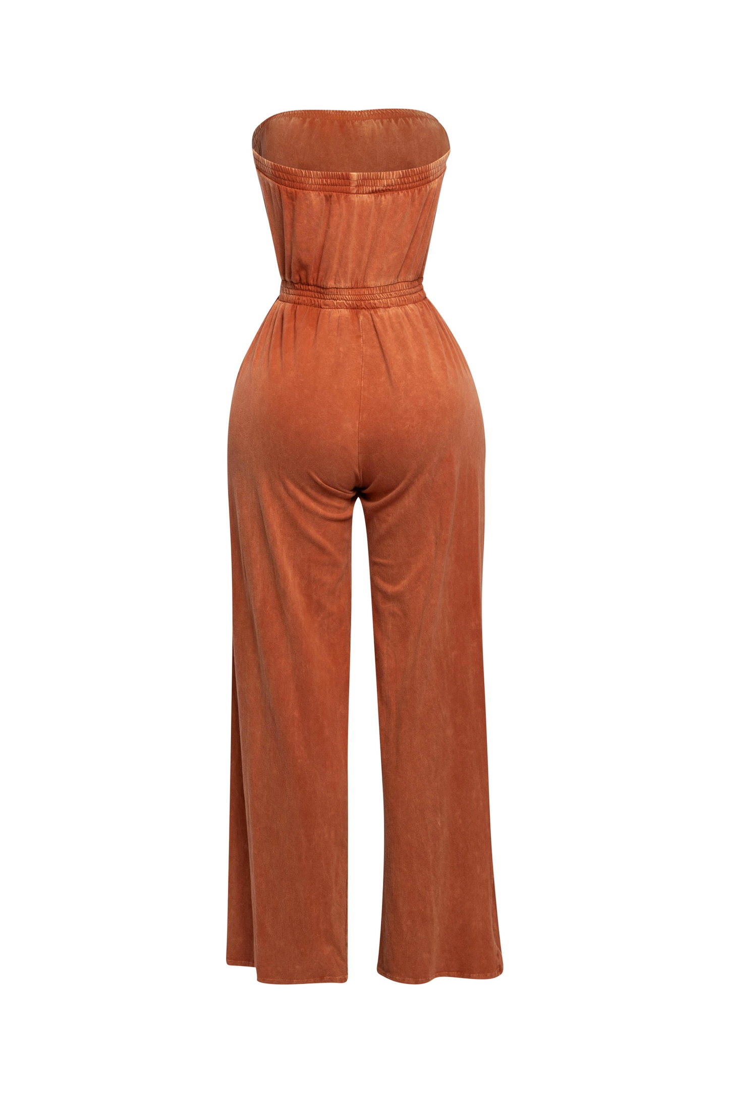 Curvy Mineral Washed Strapless Wide Leg Jumpsuit