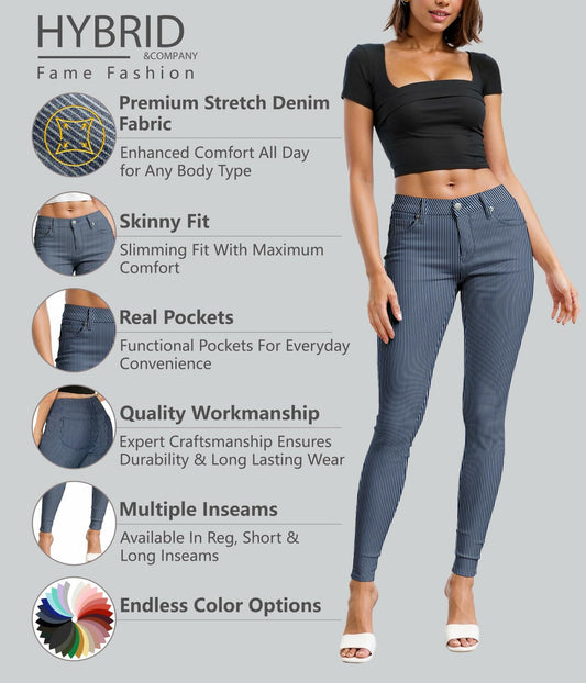 Hybrid & Company Womens Comfy Stretch Denim 5 Pocket Jeans Blue White Size 24